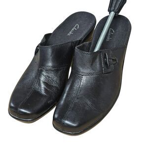 Clarks In Motion Slip-on Mule Clogs Black Size 7 Comfort Wedge Office Casual